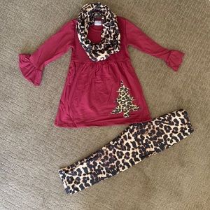 Girls Leopard Christmas Outfit with Scarf